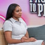 Jeanell English’s gray knit polo dress on Access Hollywood