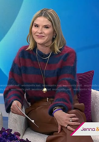 Jenna's blue and red stripe sweater with leather pants on Today