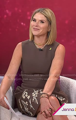 Jenna's brown floral embroidered sleeveless dress on Today