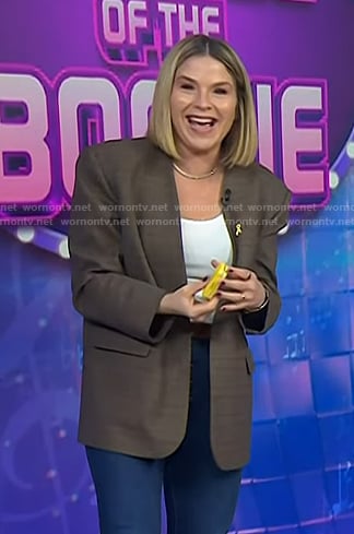Jenna’s brown plaid collarless blazer on Today