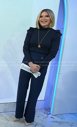 Jenna's navy turtleneck puff sleeve top and pants on Today