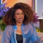Jennifer’s blue sheer stripe blouse on The Jennifer Hudson Show