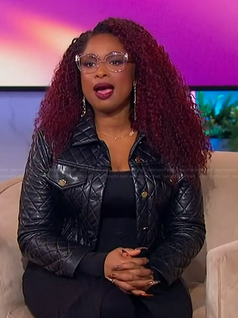 Jennifer’s black leather quilted jacket on The Jennifer Hudson Show