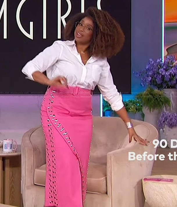 Jennifer’s pink studded skirt on The Jennifer Hudson Show