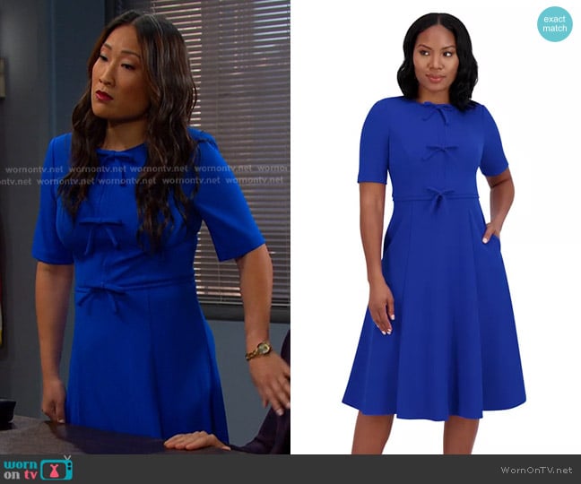 Jessica Howard Bow-Trim Fit & Flare Dress worn by Melinda Trask (Tina Huang) on Days of our Lives