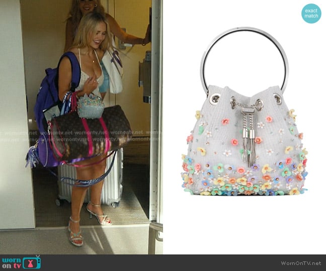 Jimmy Choo Bon Bon Floral Degrade Satin Bucket Bag worn by Ainsley Norris (Michelle Randolph) on Landman