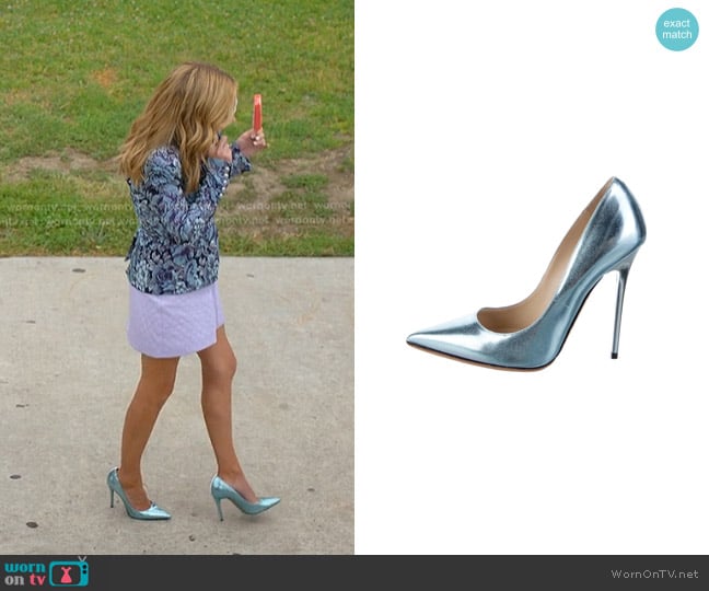Jimmy Choo Foil Leather Pointed Toe Pumps in light blue worn by Lorna Crane (Becki Newton) on The Lincoln Lawyer