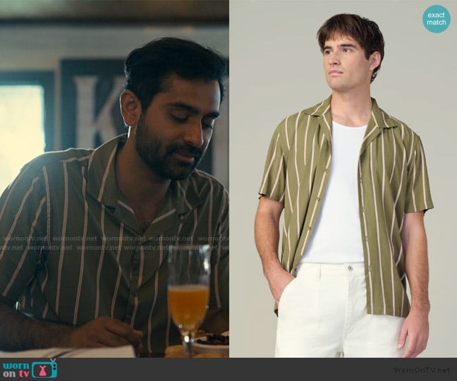 Joes Jeans VIscose Stripe Camp Shirt worn by Naveen Varma (Kapil Talwalkar) on The Burbs