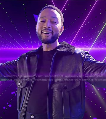 John Legend’s black sherling collar leather jacket on The Voice