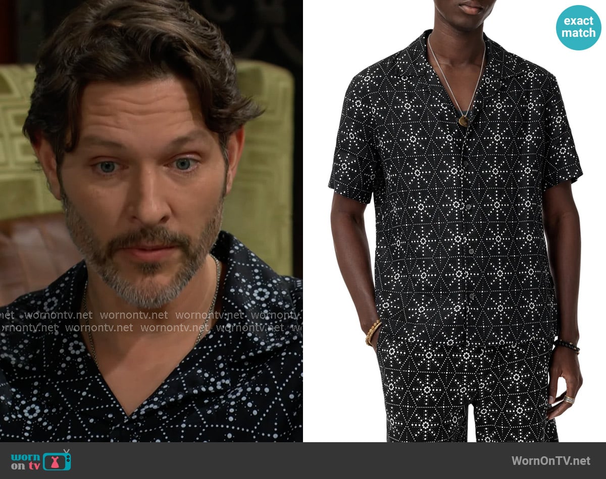 John Varvatos Dan Geometric Linen Camp Shirt worn by Daniel Romalotti (Michael Graziadei) on The Young and the Restless