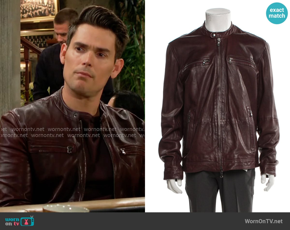 John Varvatos Eel Skin Moto Jacket worn by Adam Newman (Mark Grossman) on The Young and the Restless