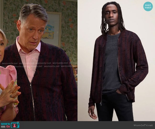 John Varvatos Flocked Baseball Sweater Jacket worn by Jack Deveraux (Matthew Ashford) on Days of our Lives