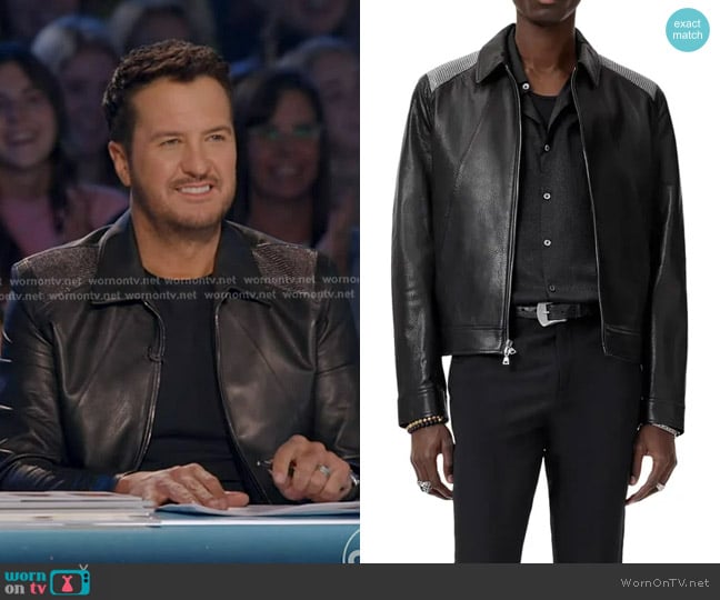 John Varvatos Hurst Mesh Detail Leather Jacket worn by Luke Bryan on American Idol