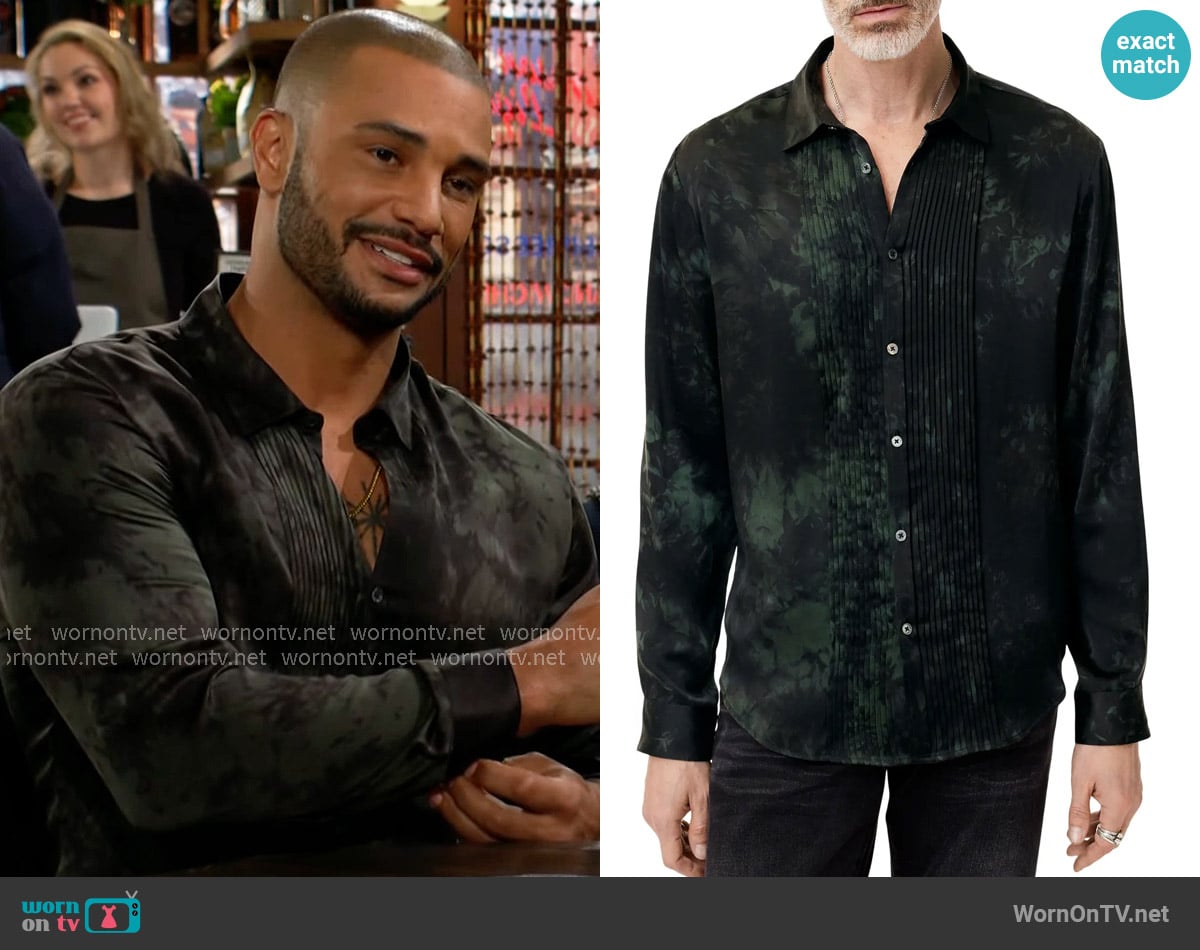 John Varvatos Pleated Front Silk Button-Up Shirt worn by Holden Novak (Nathan Owens) on The Young and the Restless