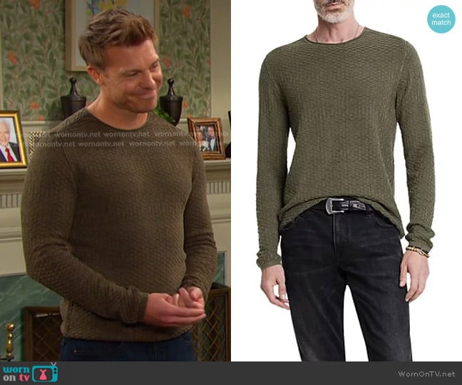 John Varvatos Riley Textured Crewneck Sweater in Teakwood worn by  Jeremy Horton (Michael Roark) on Days of our Lives