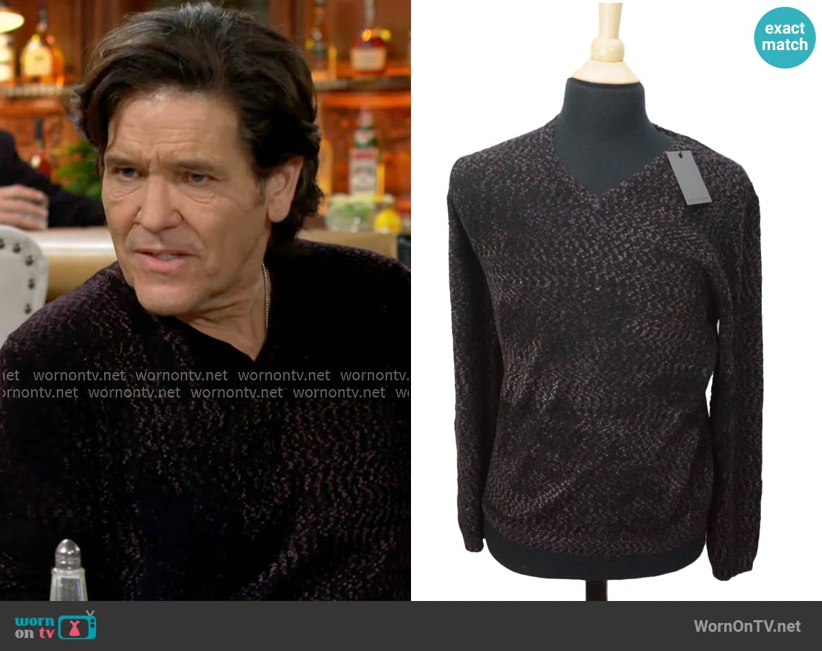 John Varvatos Wetzel Sweater in Plum Wood worn by Danny Romalotti (Michael Damian) on The Young and the Restless