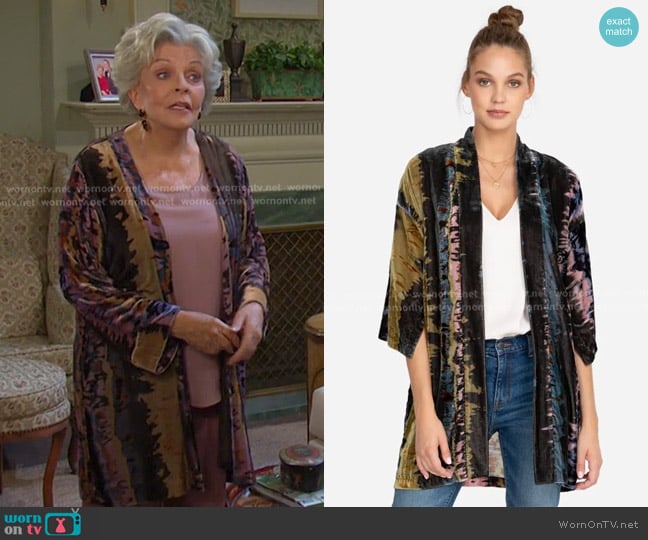 Johnny Was Cropped Velvet Kimono worn by Julie Olson Williams (Susan Seaforth Hayes) on Days of our Lives