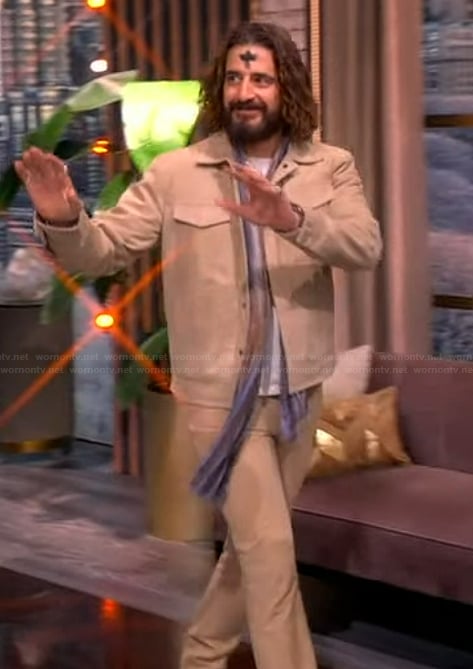 Jonathan Roumie’s khaki jacket and pants on The View