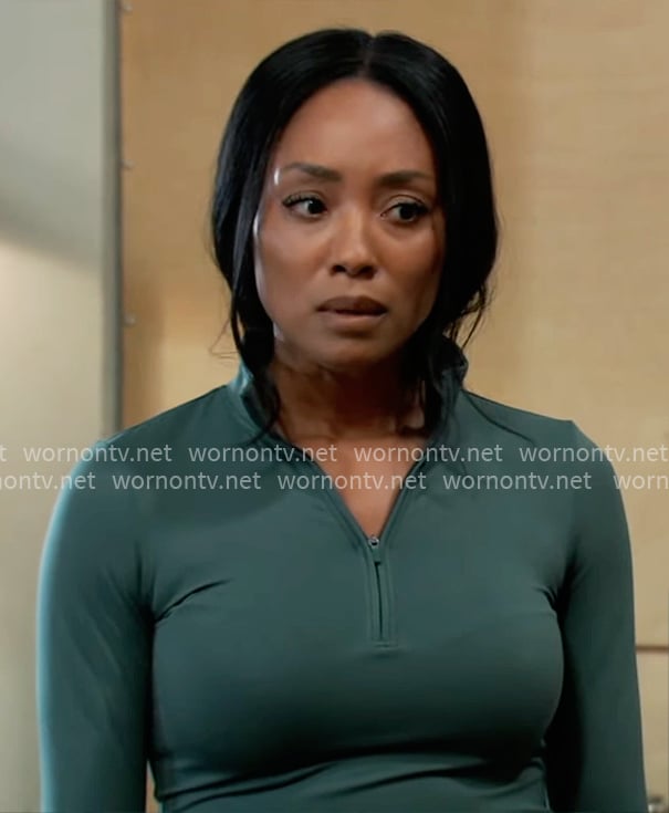 Jordan’s green quarter zip top on General Hospital