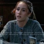 Josslyn's grey cable knit cardigan on General Hospital