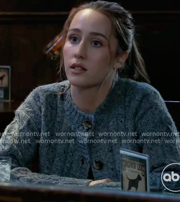 Josslyn’s grey cable knit cardigan on General Hospital