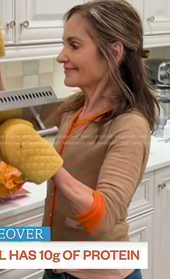 Joy’s beige contrast trim cardigan on Today