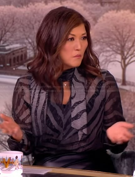 Juju Chang’s gray zebra stripe blouse on The View