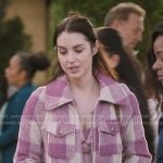 Jules’ pink plaid zip front jacket on Greys Anatomy