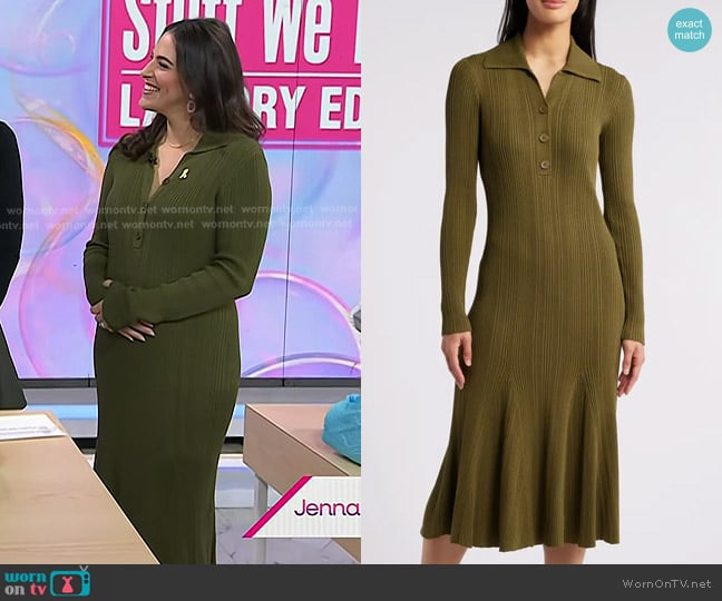 Julia Jordan Variegated Rib Midi Sweater Dress in Avocado worn by Janelle Lam on Today