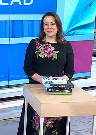 Julia Quinn’s black floral embroidered dress on Today