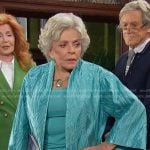 Julie’s aqua pleated jacket on Days of our Lives