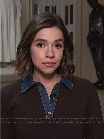 Julie's brown denim collar sweater on NBC News Daily