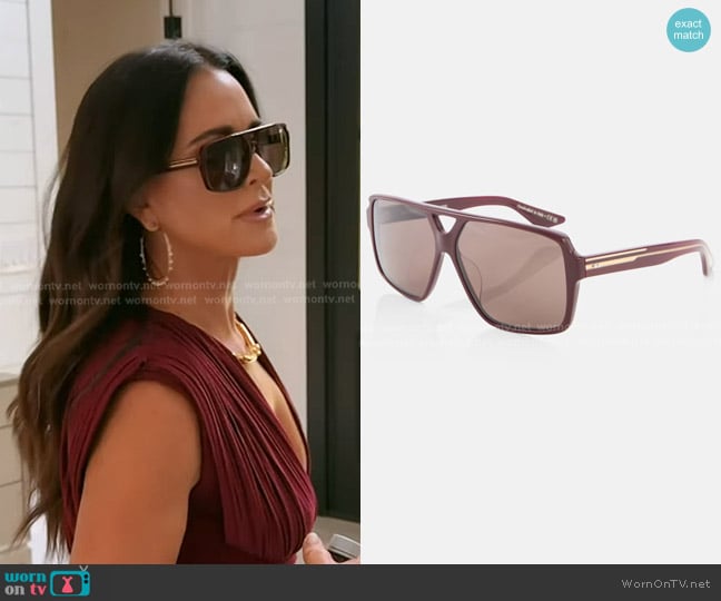 Kaite x Oliver Peoples 1977C Aviator Sunglasses in Burgundy worn by Kyle Richards on The Real Housewives of Beverly Hills