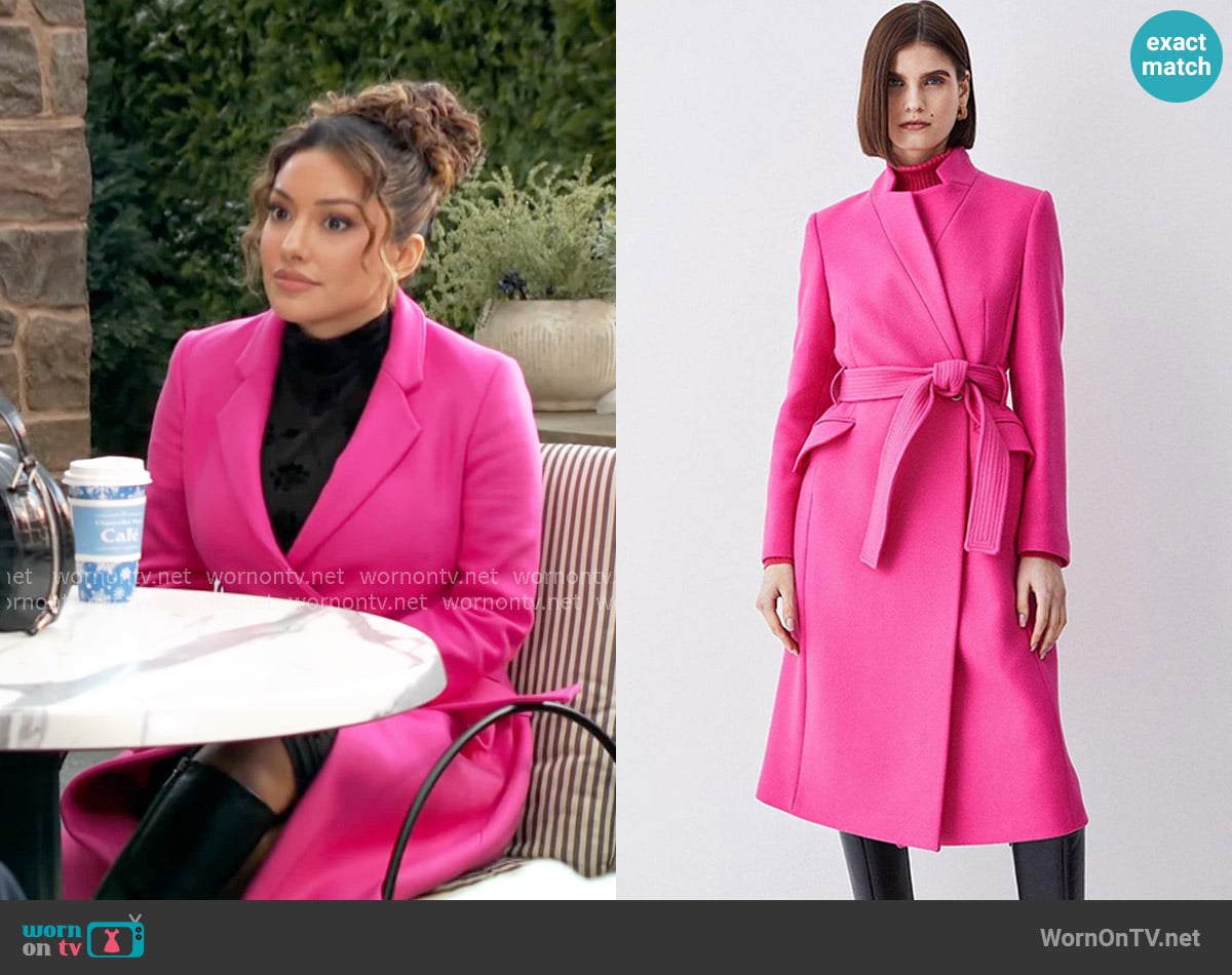 Karen Millen Italian Virgin Wool Intank Topment Notch Neck Coat worn by Audra Charles (Zuleyka Silver) on The Young and the Restless