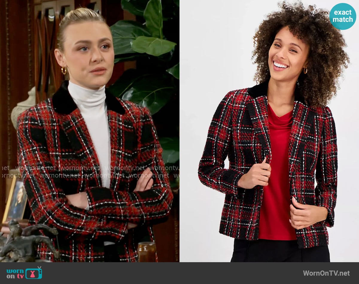 Kasper Plaid Tweed Blazer worn by Claire Grace (Hayley Erin) on The Young and the Restless