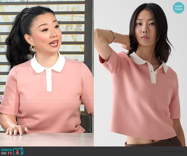 Kate Spade Cropped Polo Sweater worn by Sherry Cola on Access Hollywood