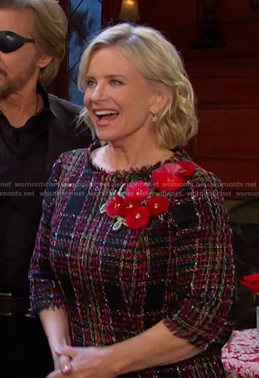 Kayla’s floral applique tweed dress on Days of our Lives