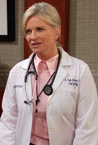 Kayla’s pink stripe collared sweater on Days of our Lives