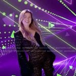 Kelly's black lace feather trim jumpsuit on The Voice