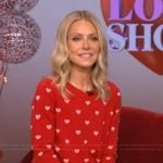 Kelly’s red heart print sweater on Live with Kelly and Mark