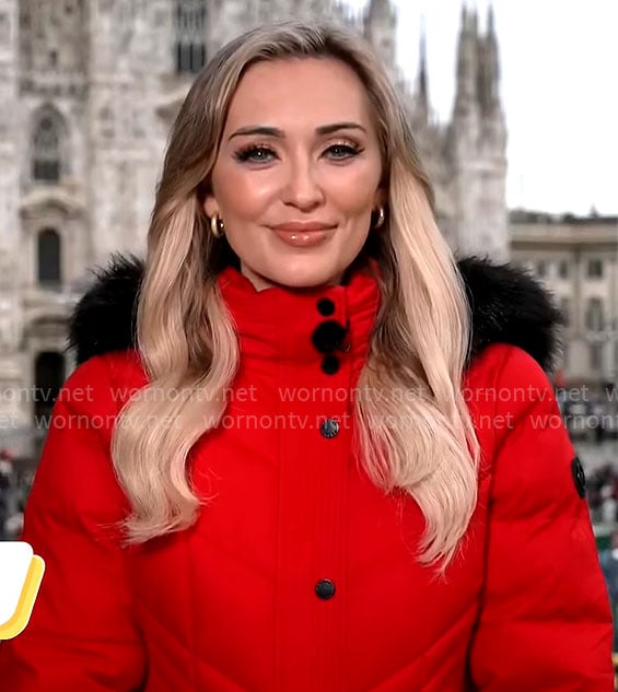 Kelly O'Grady's red puffer coat on CBS Mornings