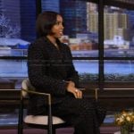 Kelly Rowland’s black crochet knit blazer and pants on Live with Kelly and Mark
