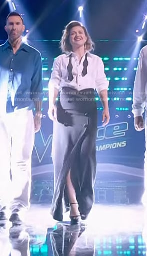 Kelly’s black tuxedo maxi skirt on The Voice