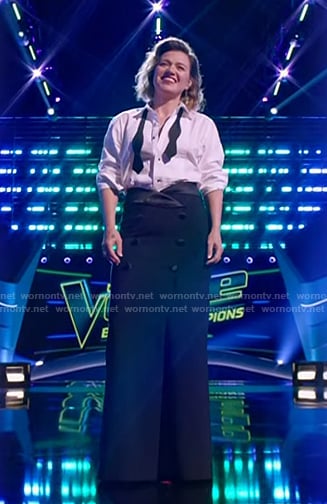 Kelly's black tuxedo maxi skirt on The Voice