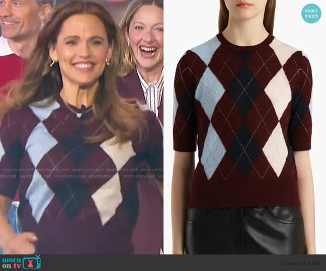 Khaite Anders argyle cashmere and mohair-blend sweater worn by Jennifer Gardner on The Jennifer Hudson Show