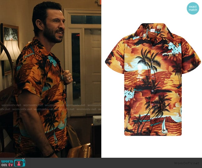 King Kameha Palms Sunset Shirt worn by Richard Jones (Pablo Schreiber) on His & Hers