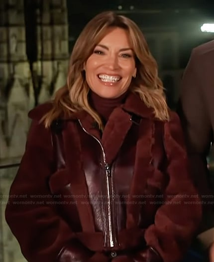 Kit’s burgundy leather fur trim jacket on Access Hollywood