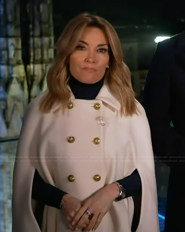 Kit’s double breasted cape jacket on Access Hollywood
