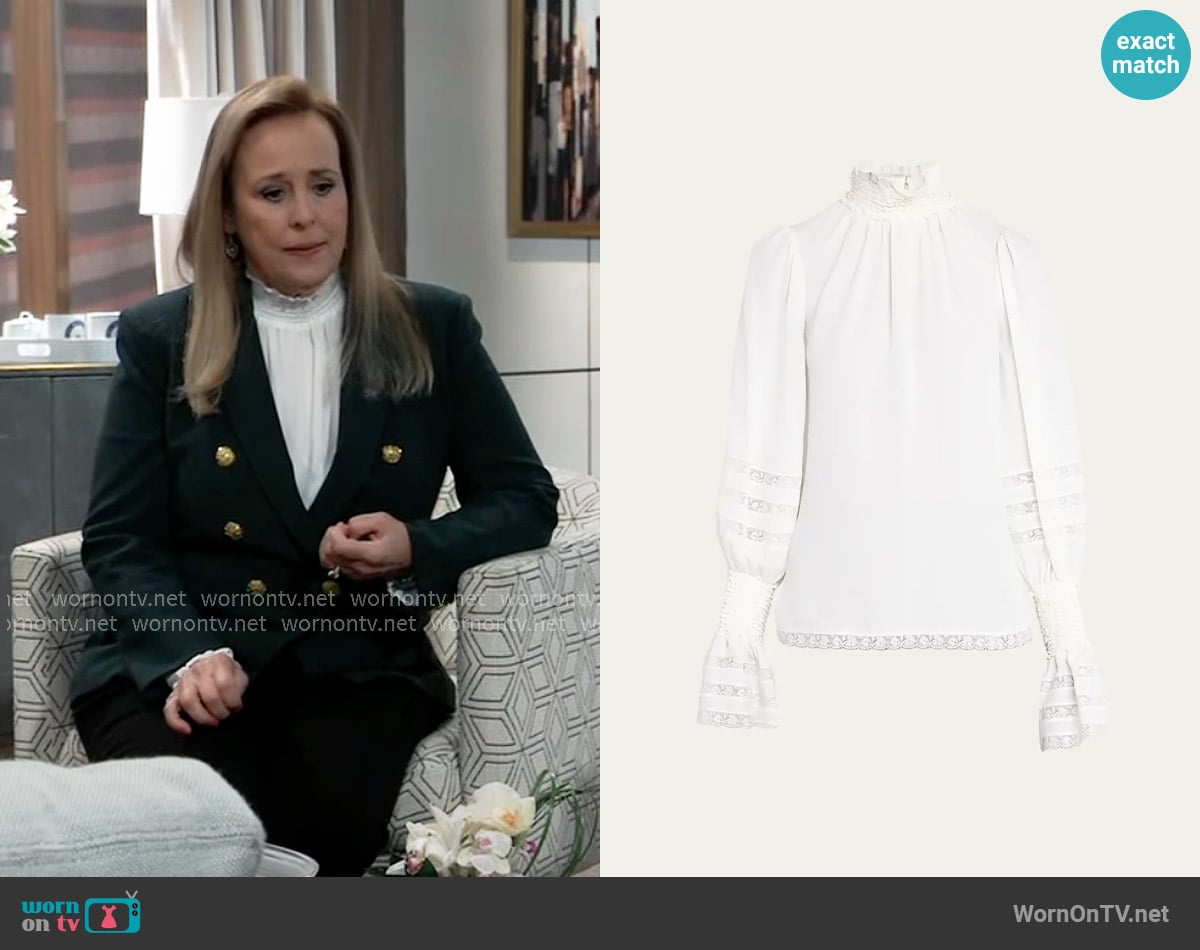 Kobi Halperin Rita High-Neck Silk Blouse worn by Laura Collins (Genie Francis) on General Hospital