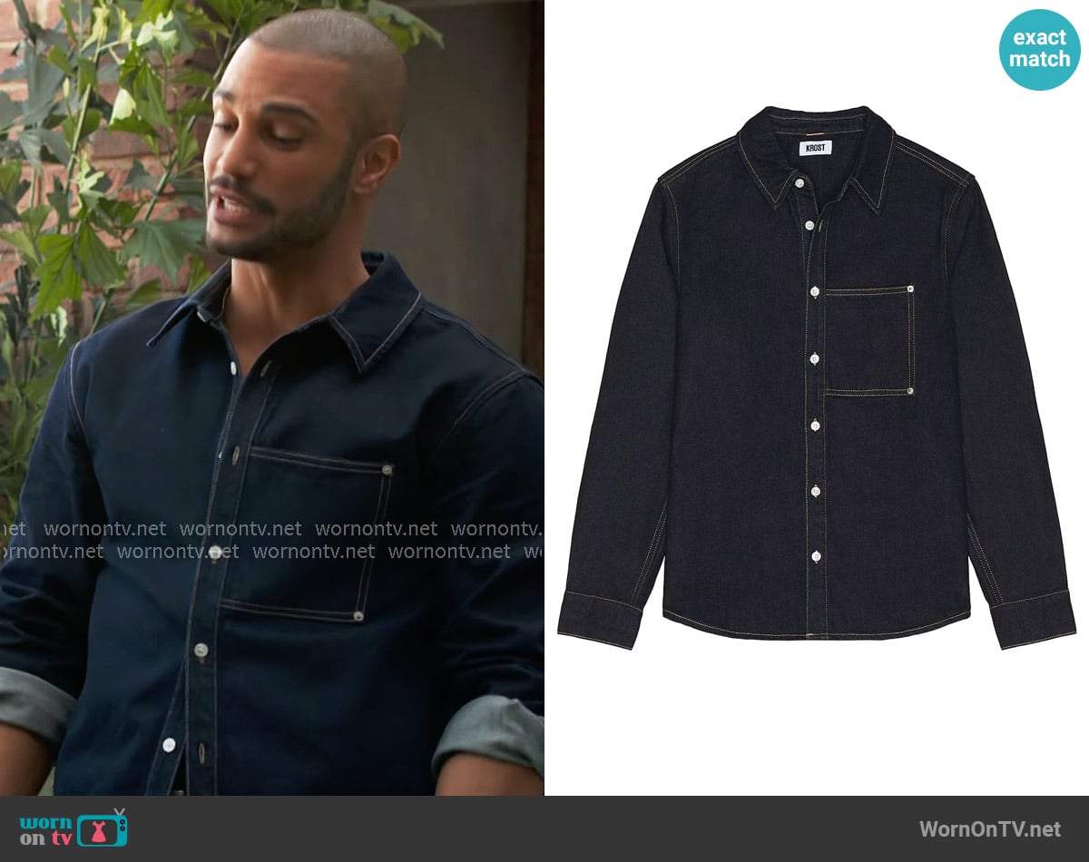 Krost Indigo Denim Rivet Shirt worn by Holden Novak (Nathan Owens) on The Young and the Restless